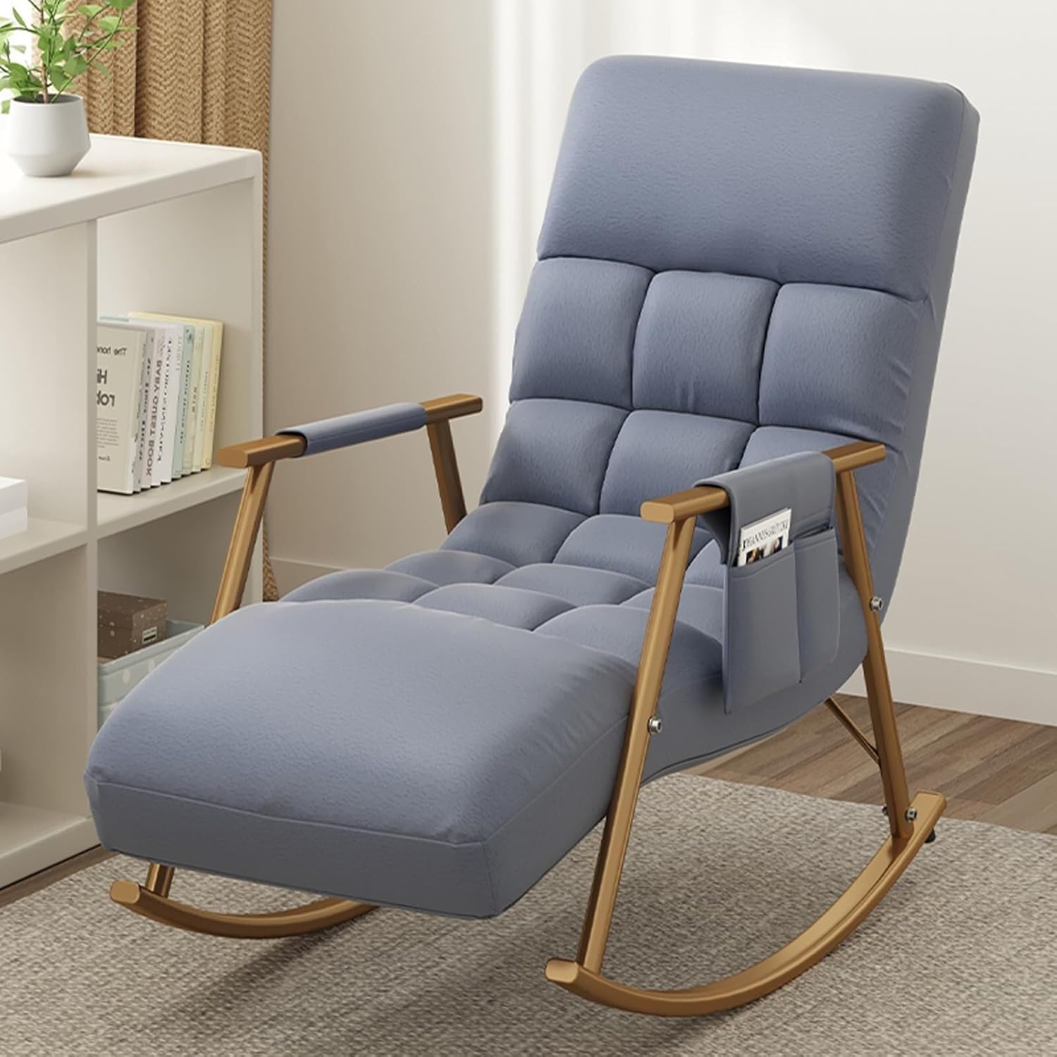 Rocking Outdoor Lounger Chair Chaise Lounge Zero Gravity Rocker,Ergonomic Comfy Rocking Chair with Padded Cushion for Bedroom & Living Room Perfect Indoor Lounge Chair for Reading & Relaxati