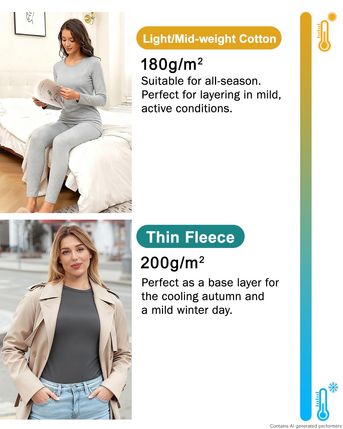 wirarpa sous Vetement Thermique Femme Légers Ensemble Haut Manches Longues et Pantalon