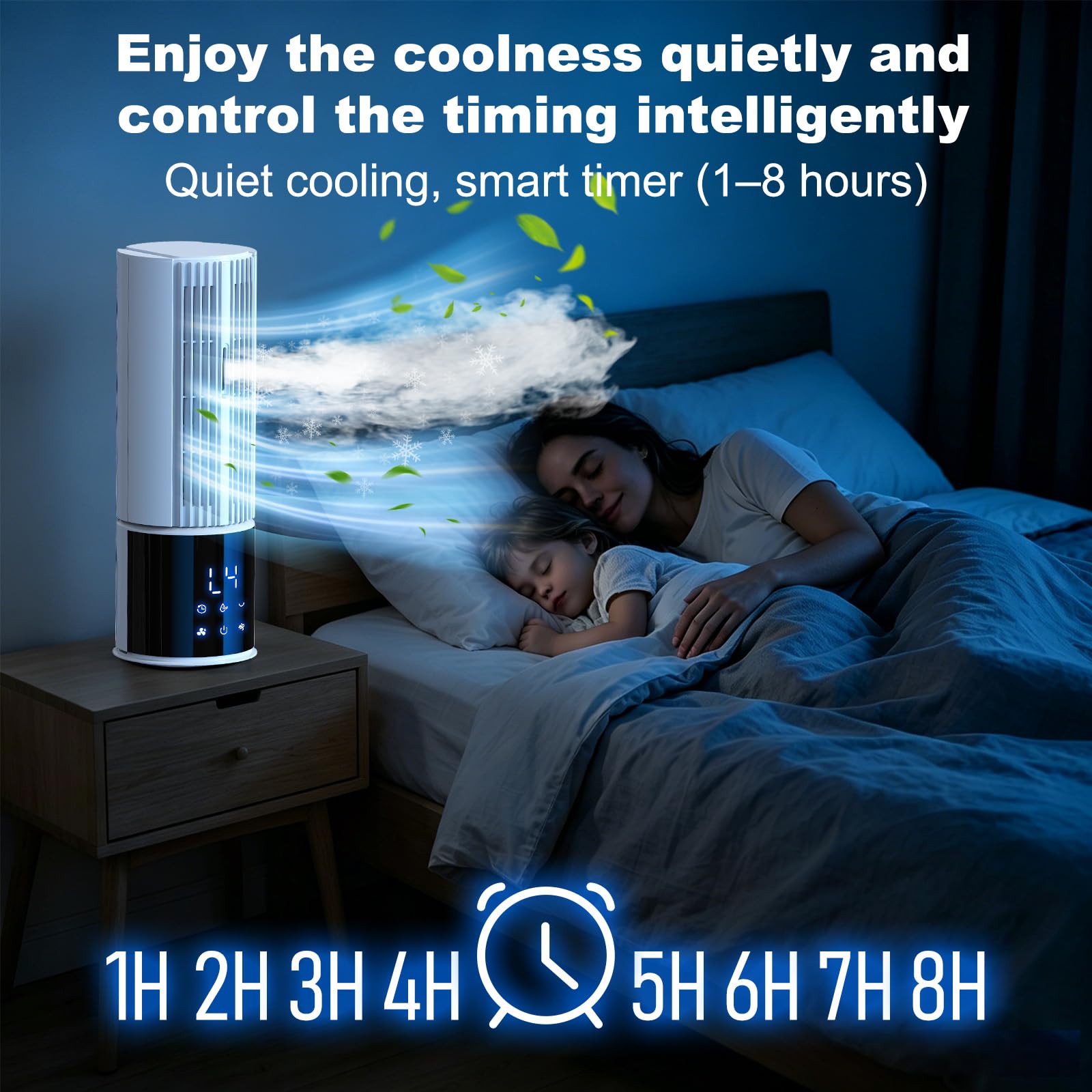 Aire acondicionado portátil 6en1, ventilador 3 velocidades Modo Tormenta, Viento del sueño, Función de niebla y temporizador, Oscilación de 45°/90° perfecto para familia, oficina (Blanco roto)