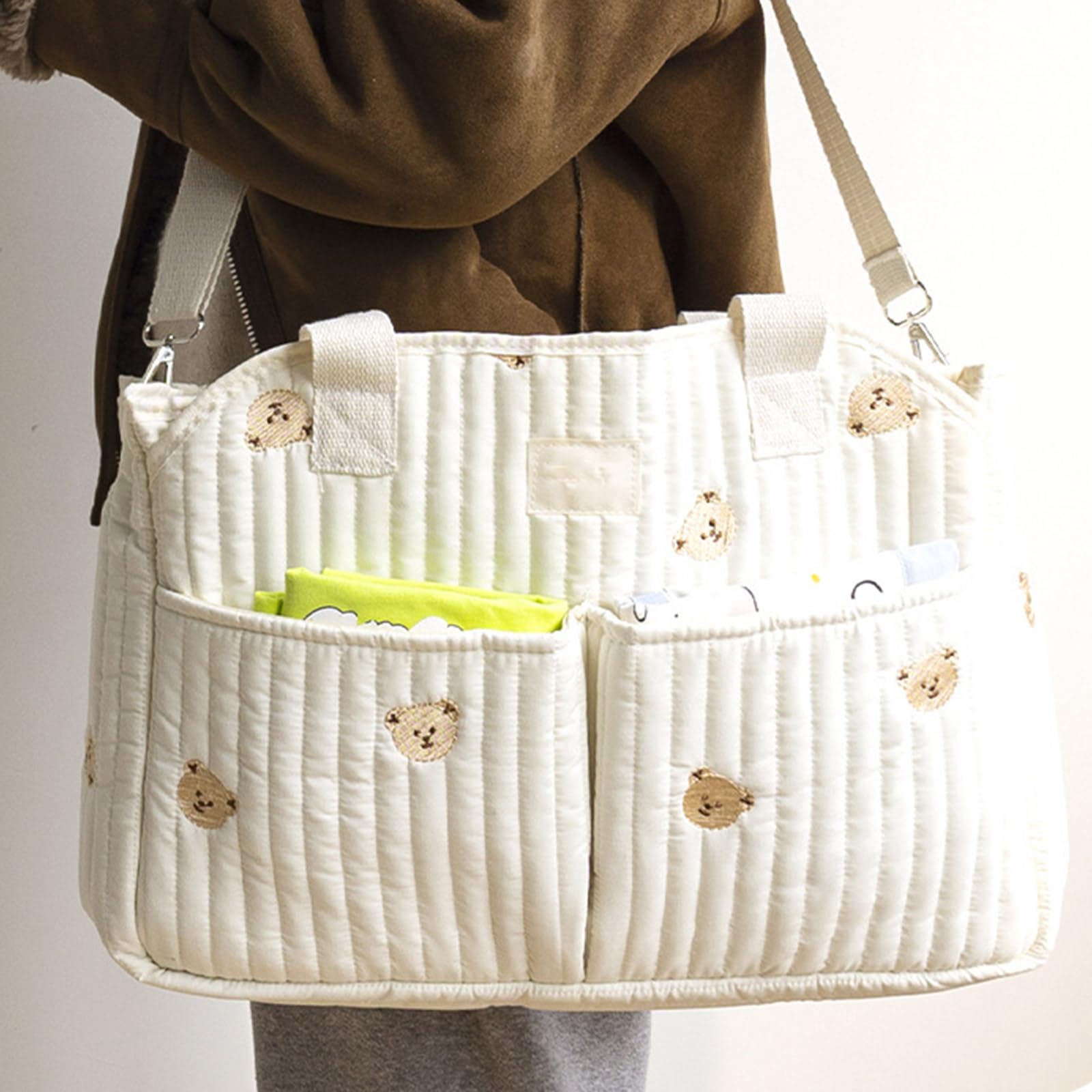Bolsa de almacenamiento para pañales para mujer, cruzada, gran capacidad, patrón bordado para mamá, bolso de hombro elegante para mamá