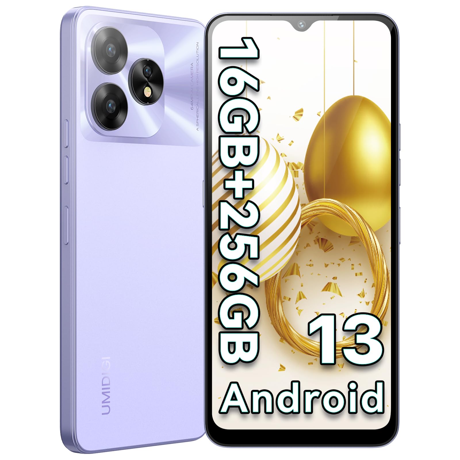 A15 Mobile Phone NFC, 256GB+16GB Phones Unlocked, 64MP+16MP, 6.7 inch HD+Screen Android Smartphone SIM Free 5000mAh/20W Fast Charging, 4G Dual SIM/Face+Fingerprint Unlock/GPS/OTG, Purple