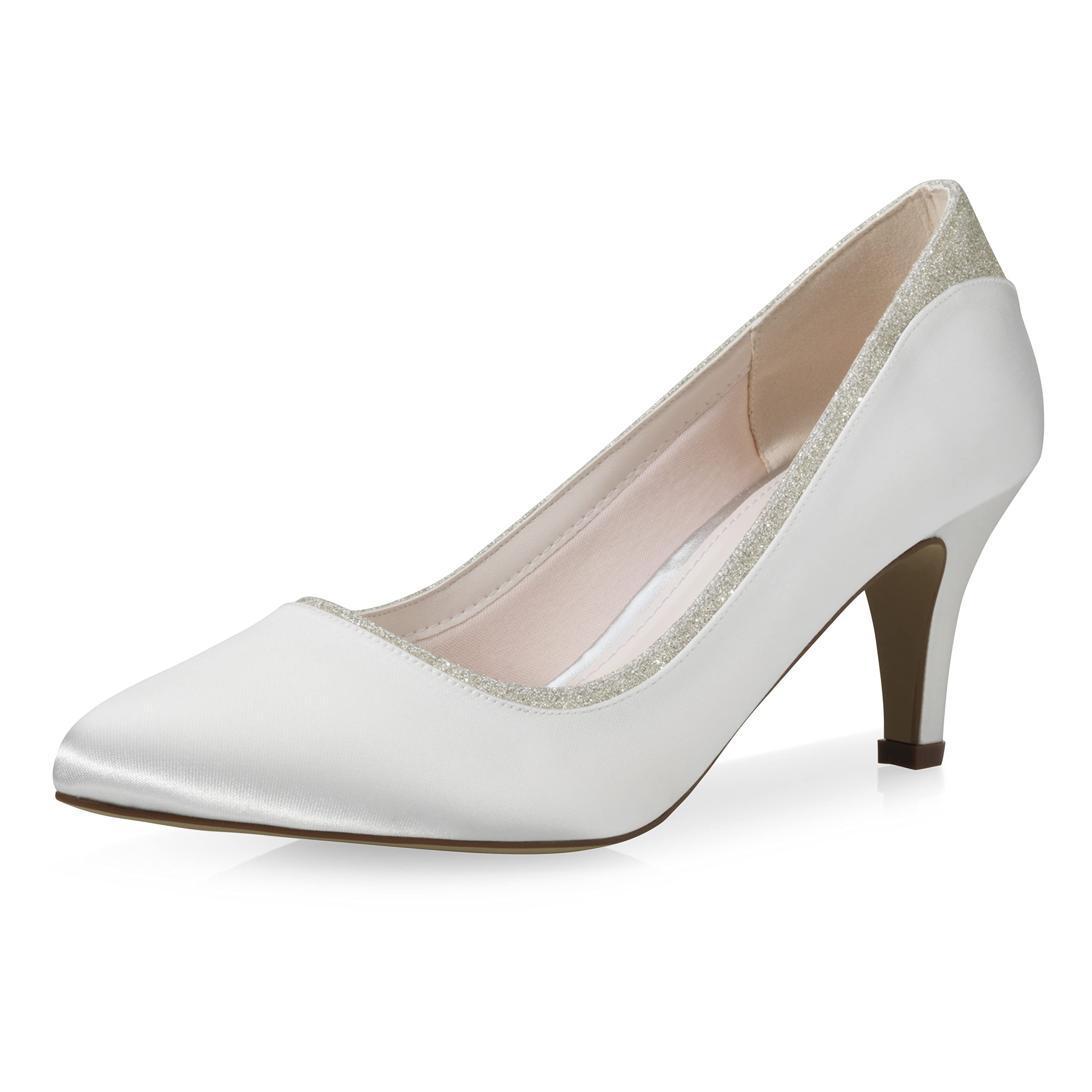 Rainbow Club Bridal Shoes Jara - Ladies, Pumps, Ivory/Cream, Satin, Glitter, Comfortably Padded, Funnel Heel - Size 39 EU (6 UK)