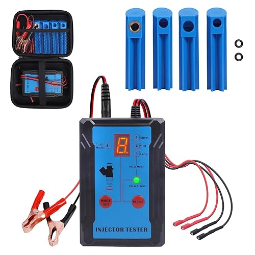 Probador de inyector de combustible y kit de herramientas de limpiador de inyector de combustible, adaptador de 4 tamaños, 8 modos de pulso, kit de