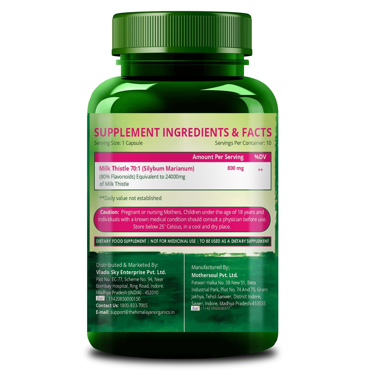 Vlado's HIMALAYAN ORGANICS Milk Thistle Extract With 800Mg Of Silybum Marianum Detox Supplement For Men And Women For Healthy Liver | Boost Metabolism And Maintain Cholesterol level - 10 Veg Capsules 1