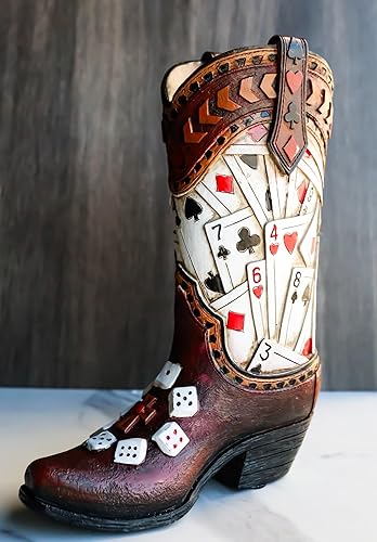 Miniatura 8 de Ebros Gift Rustic Country Western Gambler - Juego de cartas y dados de póker de casino de cuero sintético con herramientas de vaquero, florero o