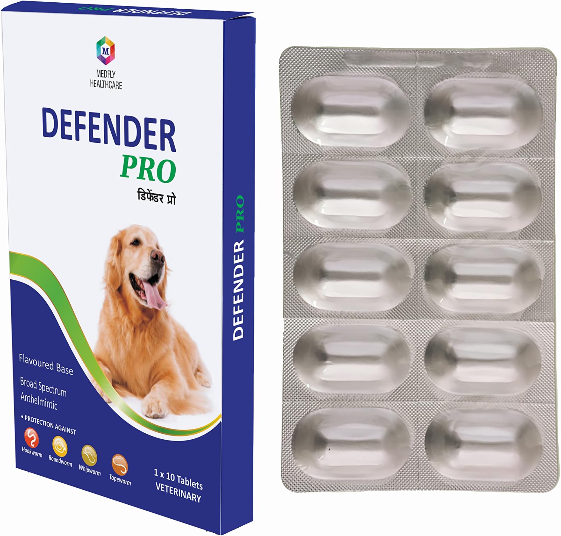 Defender Pro Deworming Tablet for Dogs of All Life Stages (Pack of 1) | Natural & Herbal Ingredients | Effective Formula to Kill & Expel Parasites | 10 Tablets Per Pack