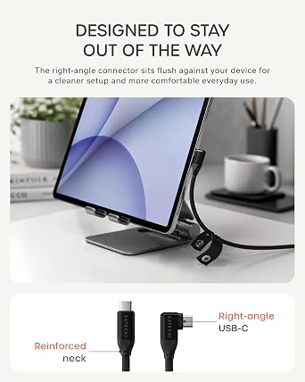 Satechi Right Angle USB-C Cable, 240W PD Charging, 3.3 Ft, Braided, Black