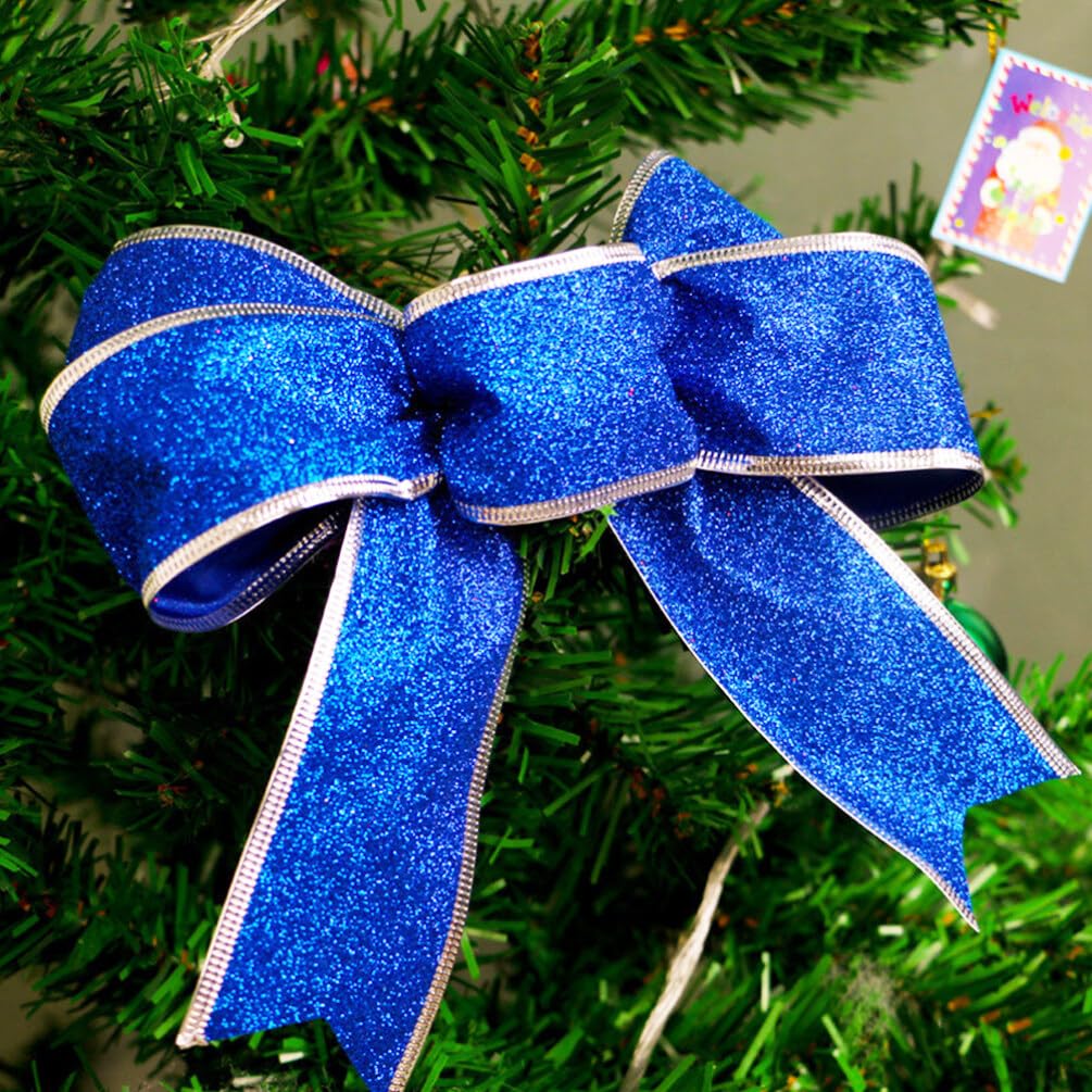 Ciieeo 15stücke Glitzernde Weihnachtsbänder Bogen Knotenschleifen Für Weihnachtsbaum Und Blau Zur Dekoration Von Türen Wänden Und Tischen