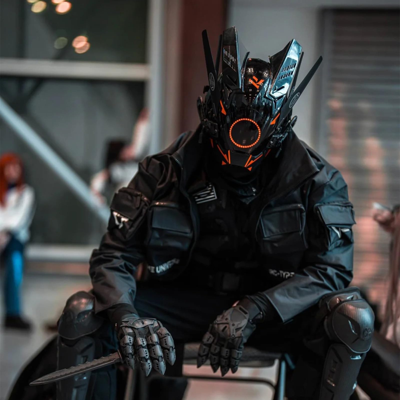 Máscara de casco punk redonda con trenzas, máscara futurista para Halloween, festival de música, cosplay, accesorios de disfraz para adultos