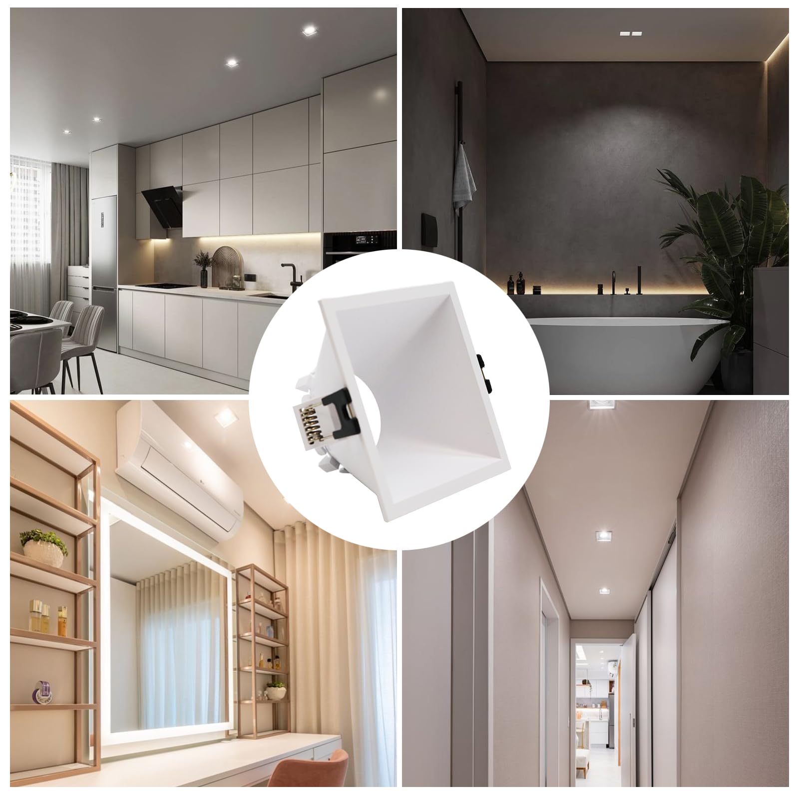 10 Pezzi Cornice Faretti LED Incasso GU10 Portafaretto Incasso Foro 83 x 83mm per LED e Alogeno Portalampade GU10 Quadrato Bianco PC Dimensioni: 93mm x 93mm x 55mm