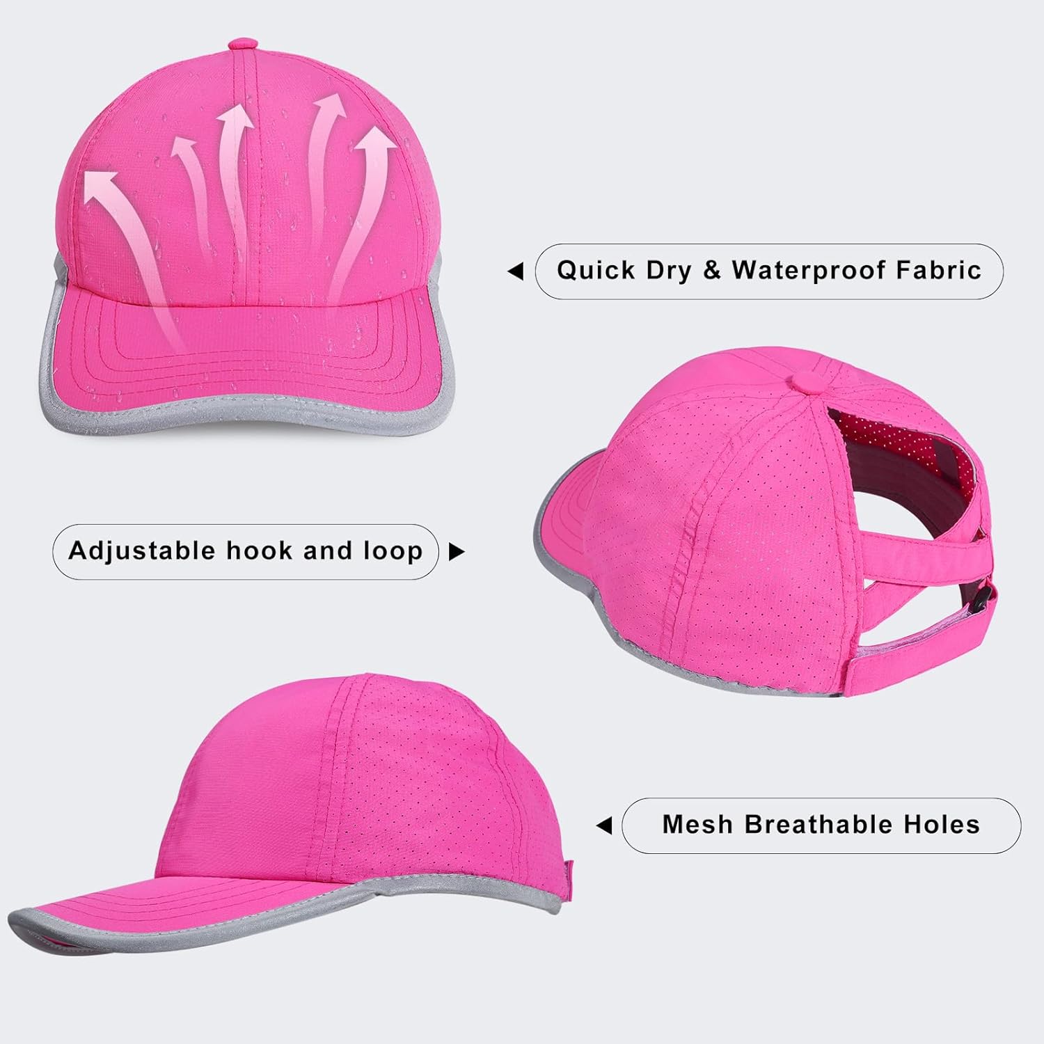 Girls Criss Cross Ponytail Baseball Cap Reflective Quick Dry Hat Kids Cooling Mesh Outdoor Sports Hat for Age 3-12 - Image 3