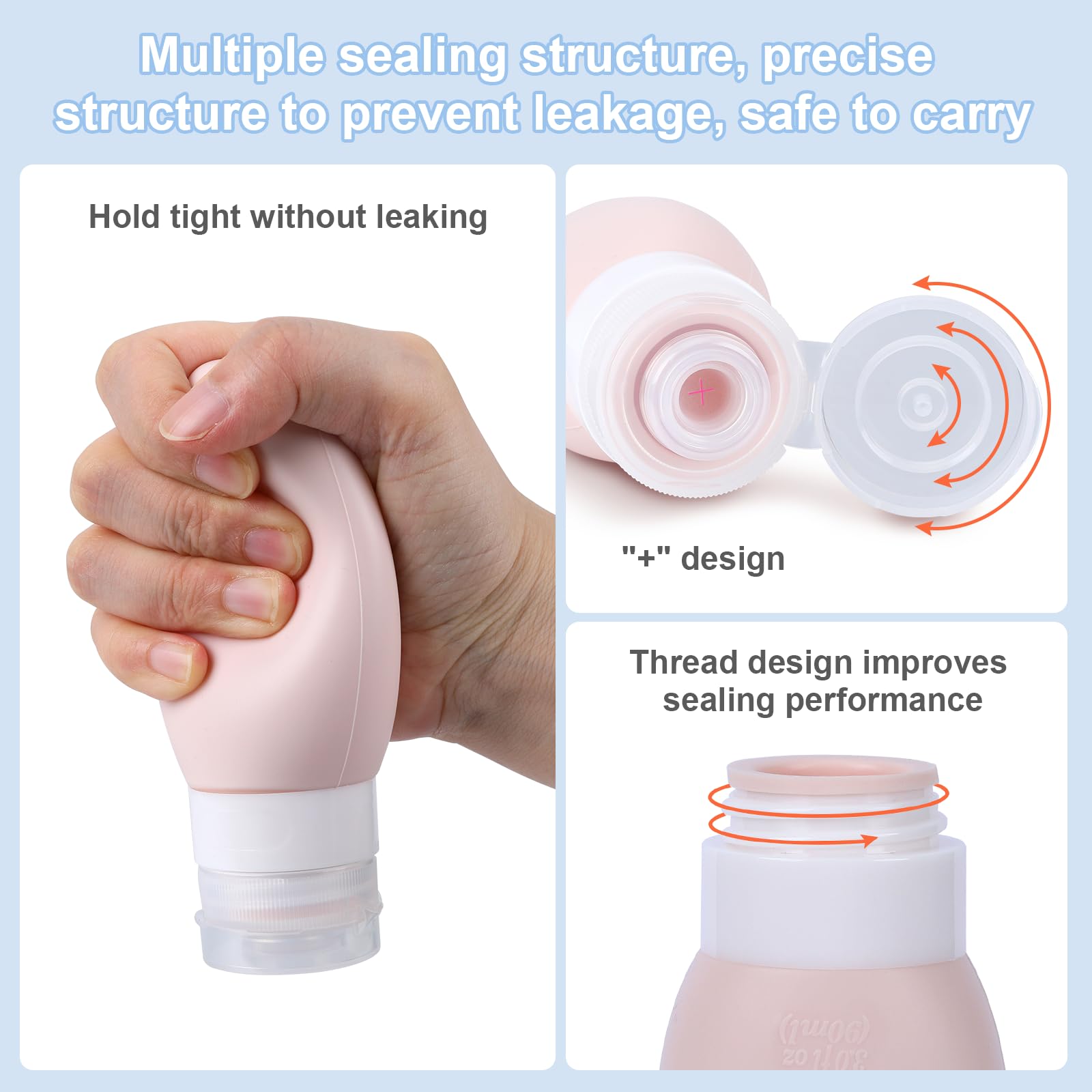 PAMINGONO Bouteilles De Voyage En Silicone 30ml - Contenants De Toilette Rechargeables Anti-Fuite Pour Shampoing, Gel Et Cosmétiques