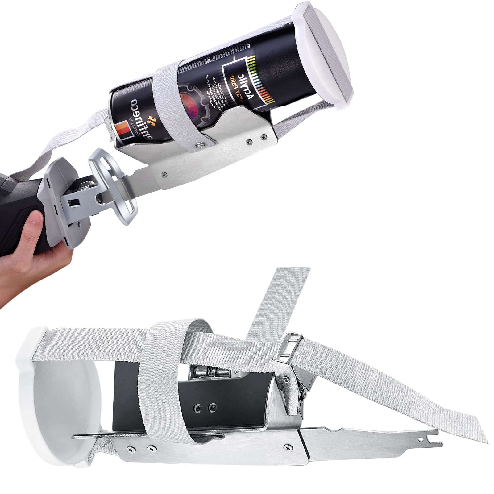 Silver Paint Shaker Attachment for Reciprocating Saw – Stainless Steel Spray Can Mixer Fits 2"-4" Cans – Fast Paint, Stain & Varnish Mixing Tool –