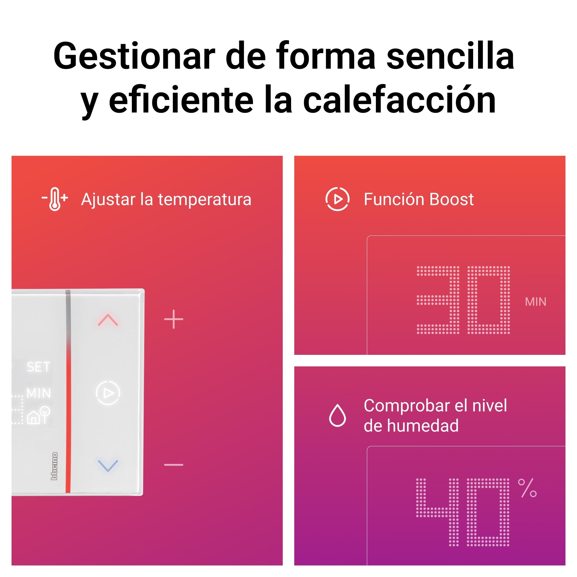 BTICINO Smarther with Netatmo, Termostato Conectado, WiFi, Control con la App Home + Control, Compatible con Alexa, Google Assistant & Apple HomeKit, Instalación en Superficie, Blanco (XW8002WE)