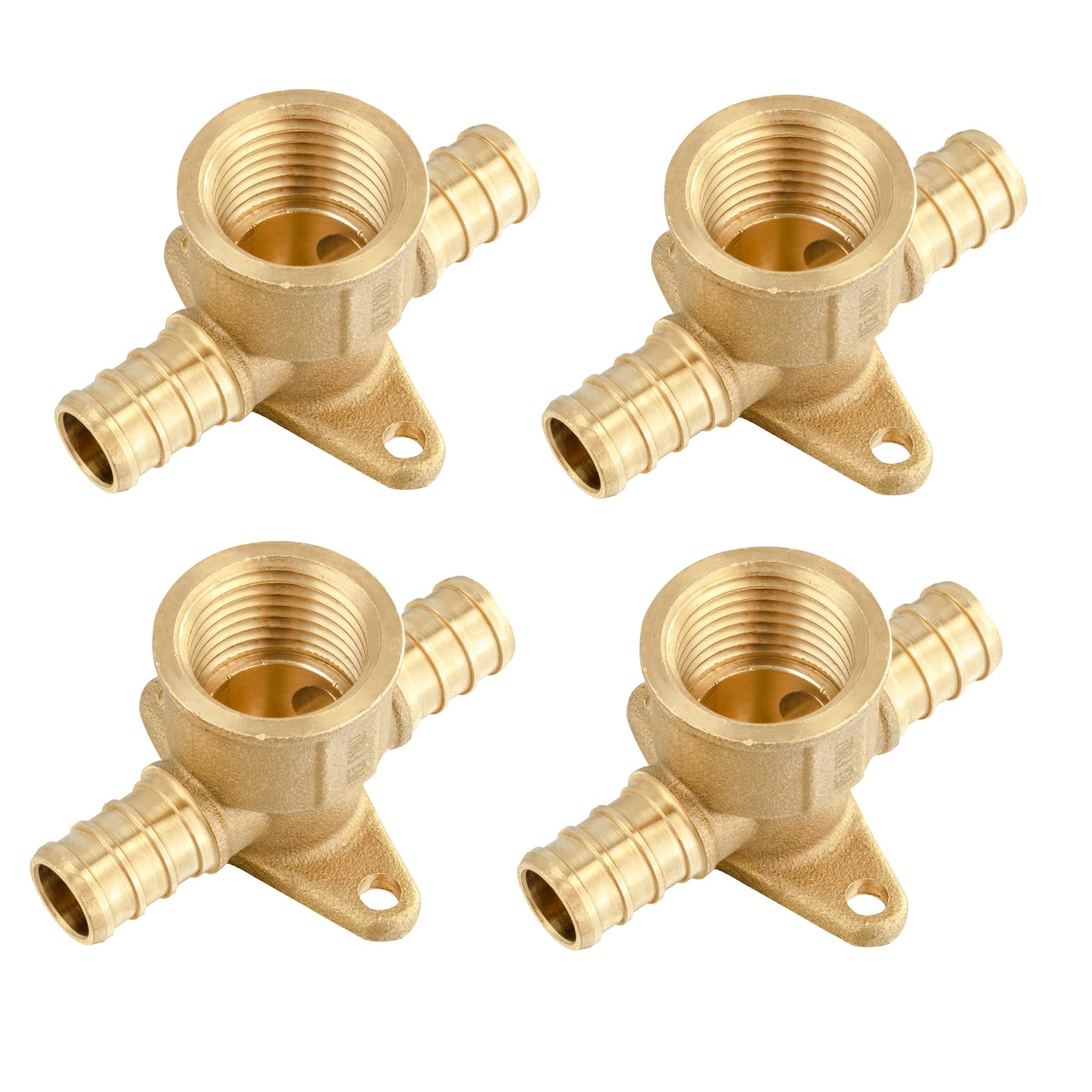 Paquete de 4 accesorios PEX, 1/2 pulgada x 1/2 pulgada hembra NPT Pex Drop Ear Tee, accesorios de latón PEX para tubería Pex 1/2 pulgada accesorios Connect