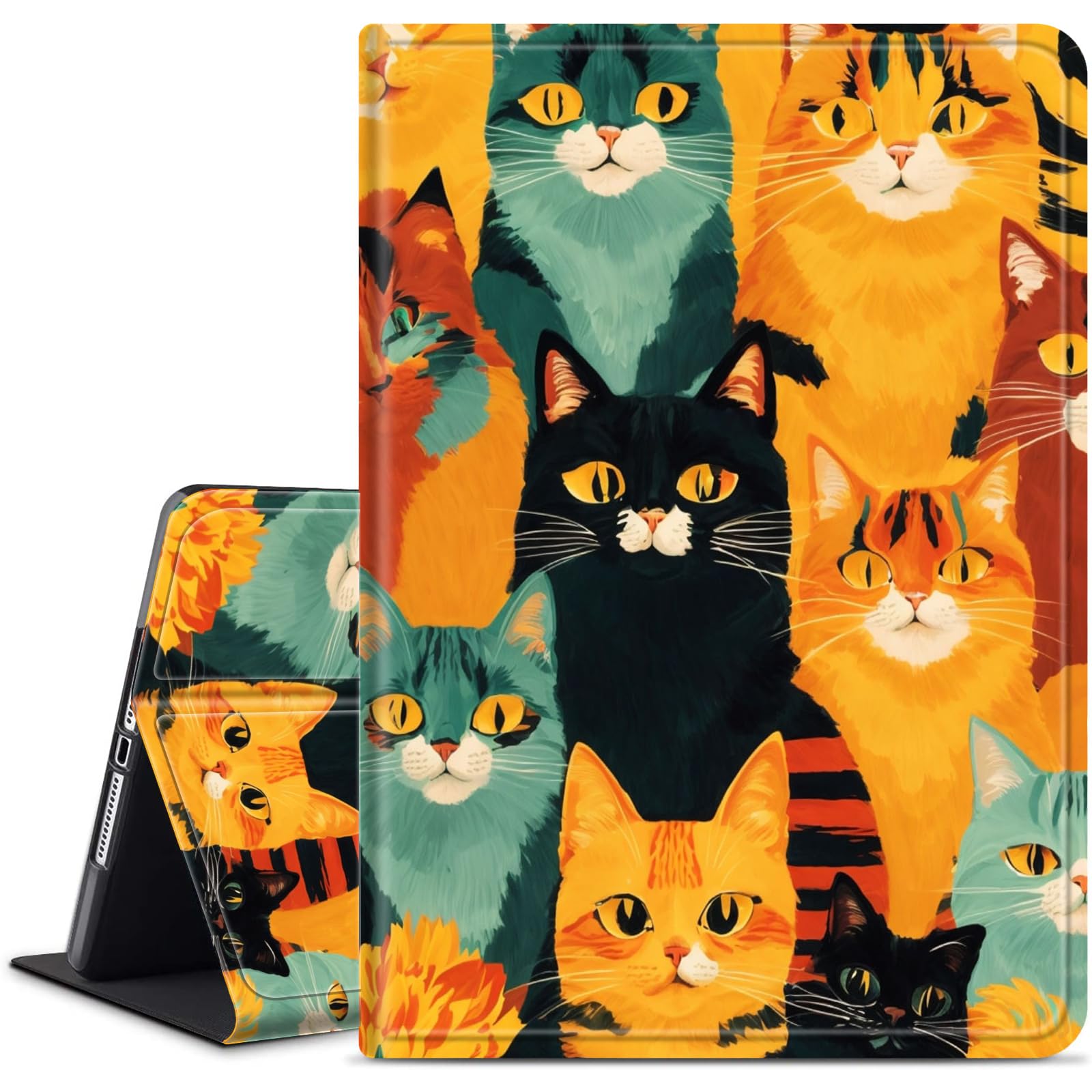 WZCJDHMJ Case for Samsung Galaxy Tab S10 Plus/S9 Plus/S9 FE 12.4 Inch Cover, Slim PU Leather Smart Case With S Pen Holder, Auto Wake/Sleep, Art Cats
