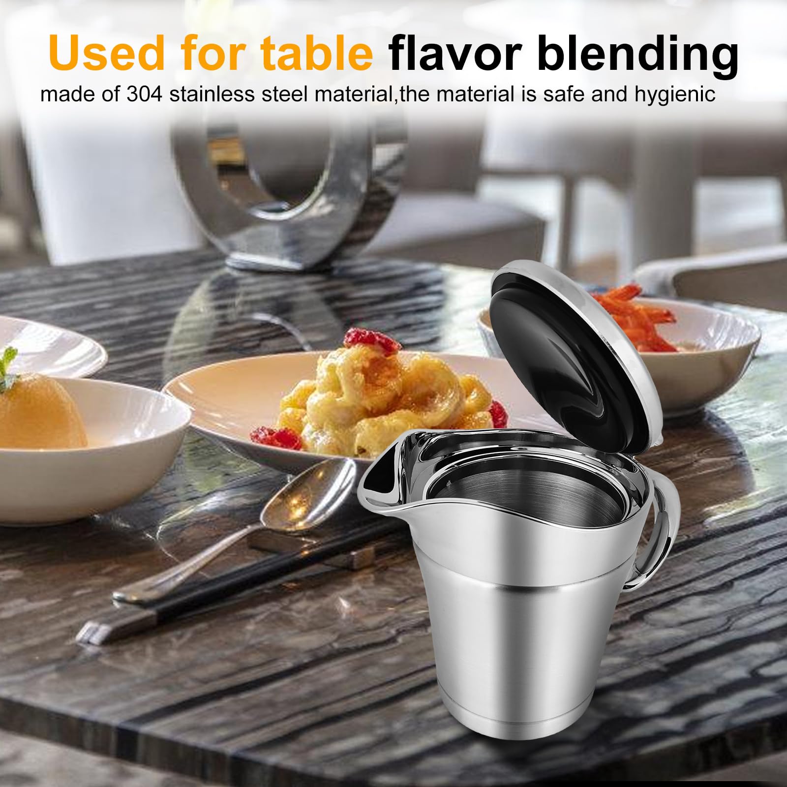 Carafe à sauce thermique en acier inoxydable avec couvercle rabattable, bol de 750 ml, double isolation, carafe à sauce argentée, récipient pour sauce thermique, gobelet pour sauce vanille, crème et
