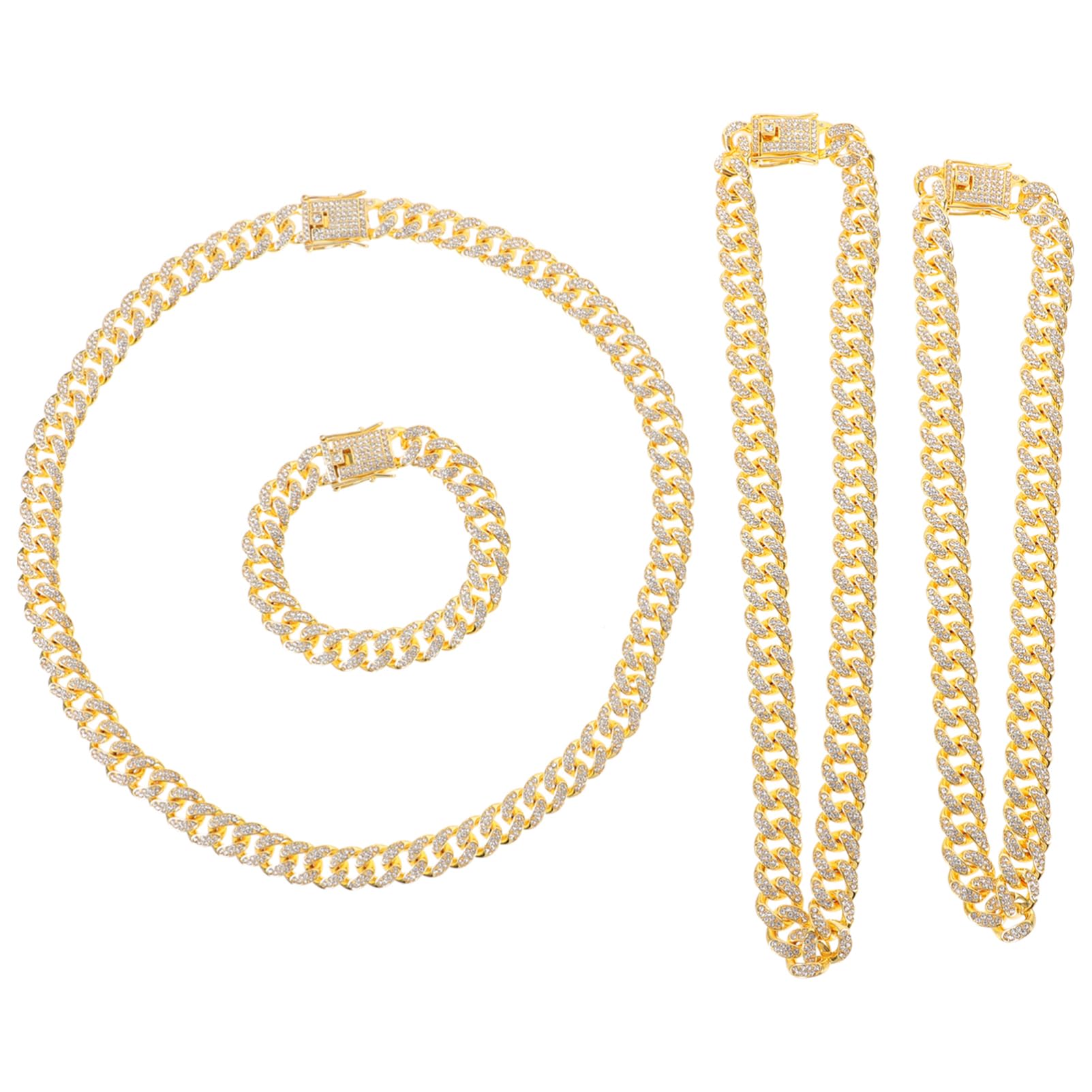 jojofuny 4pezzi Collana Catena Cubana Strass e Bracciale Maglie Impilabili Di Accessori Catena in Metallo Per Uomo e Donna