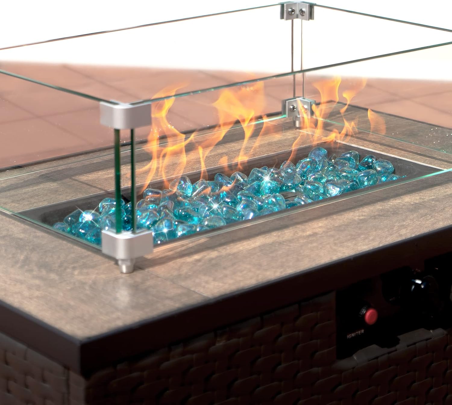 SHINESTAR 30LB Fire Pit Glass Diamonds, 1 Inch Fire Glass for Propane Fire Pit, Gas Fireplace, Caribbean Blue
