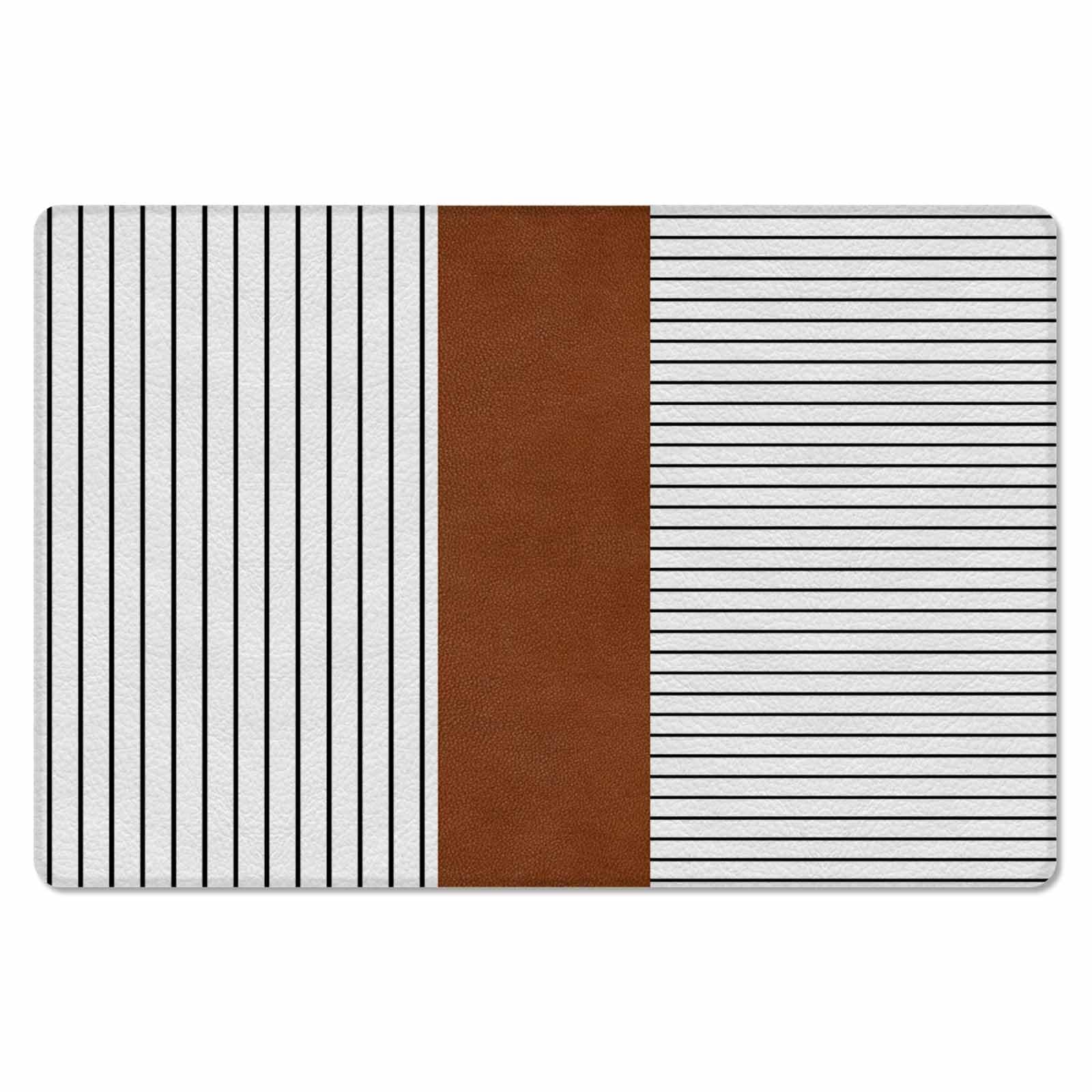 Boho Black Antifatigue Kitchen Bath Door Mat Cushioned Runner Rug,Washable Welcome Floor Sink Mat,Waterproof & Non-Slip Kitchen Standing Doormat,Brown White Geometric Stripes Bohemia Pastoral 18