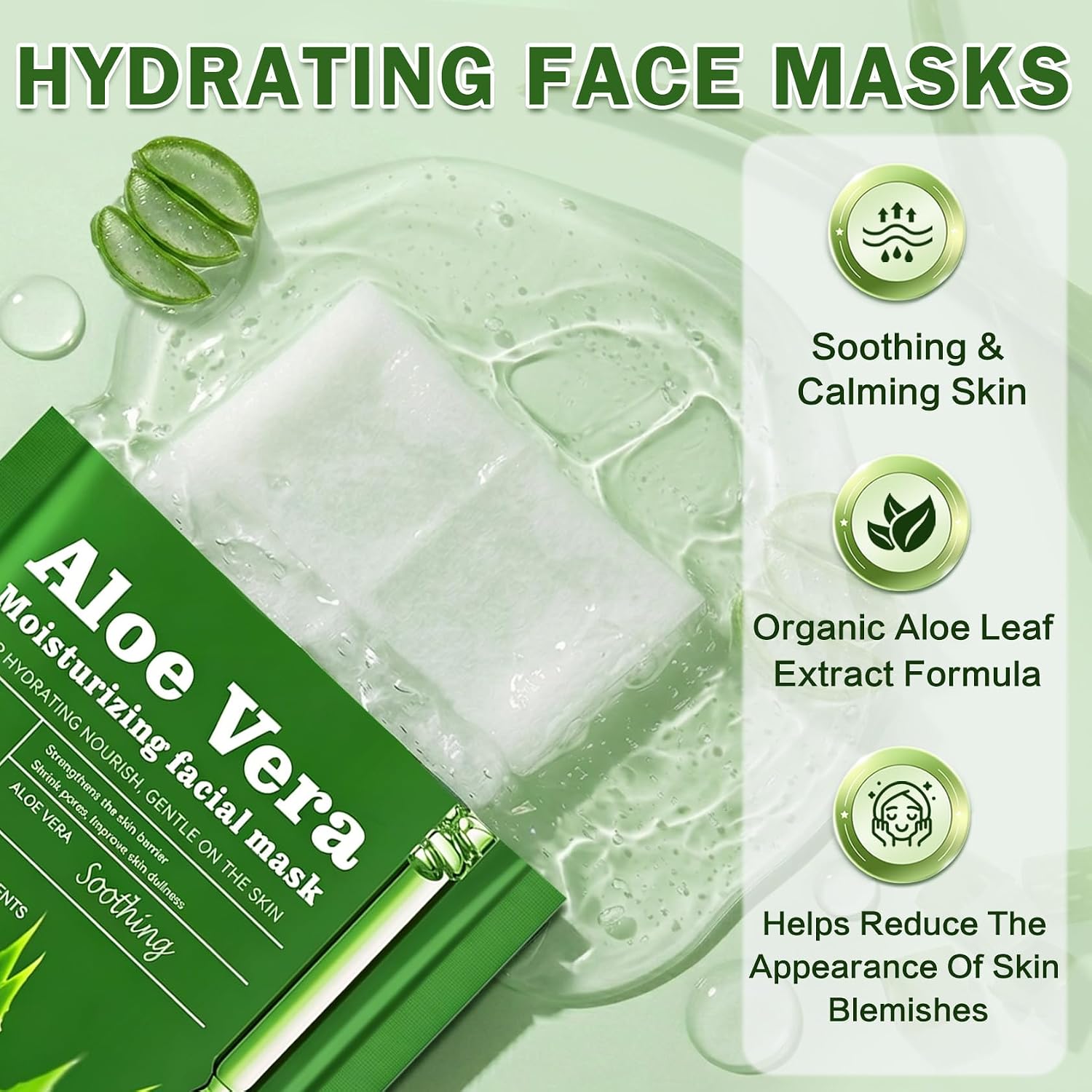 12 Pack Aloe Vera Face Mask Hydrating Skincare Sheet for All Skin | Long Lasting Moisturizing Soothing Refreshing Hyaluronic Acid Facial Skincare Sheets for Spa Sunburn Relief