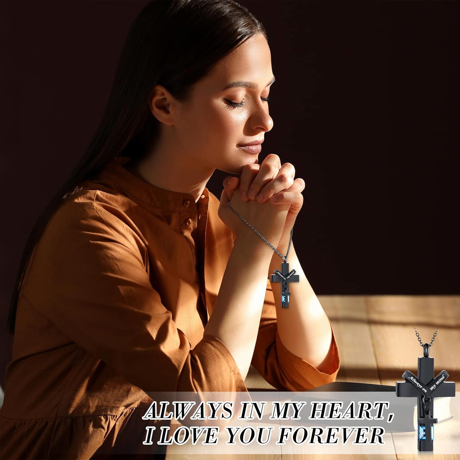 Jexine 10 Pcs Urn Necklace For Ashes Cremation Jewelry Wings Tear Drop Cross Crystal Ashes Necklace Stainless Steel Zircon Memorial Locket Vertical Bar Heart Waterproof Keepsake For Men - Image 4