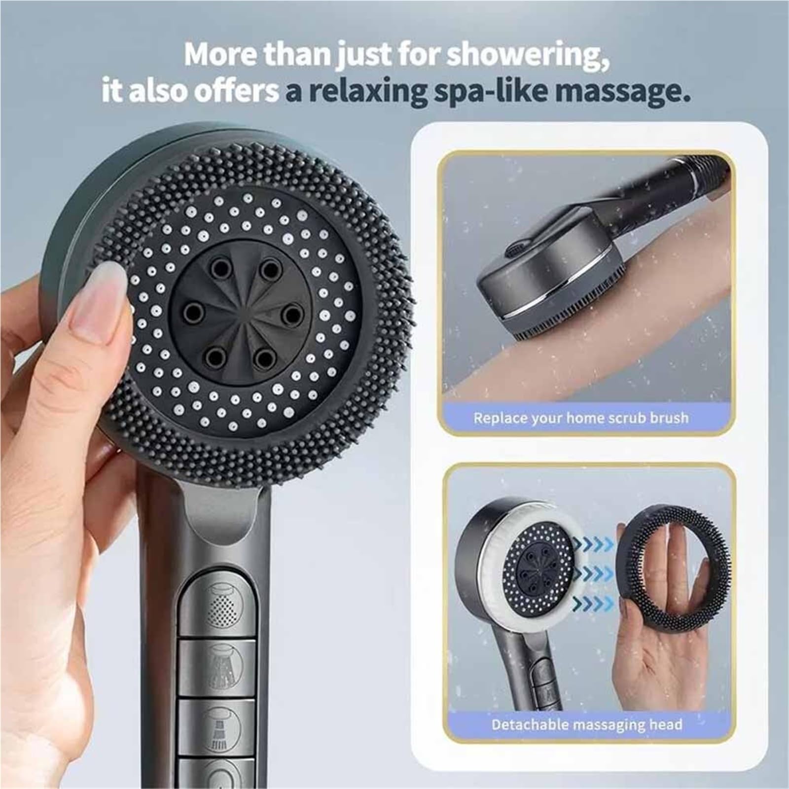 Alcachofa de ducha de alta presión que ahorra agua, ajustable, 4 modos, rociador de spa de una sola tecla, accesorio de baño plateado para una mejor experiencia de ducha