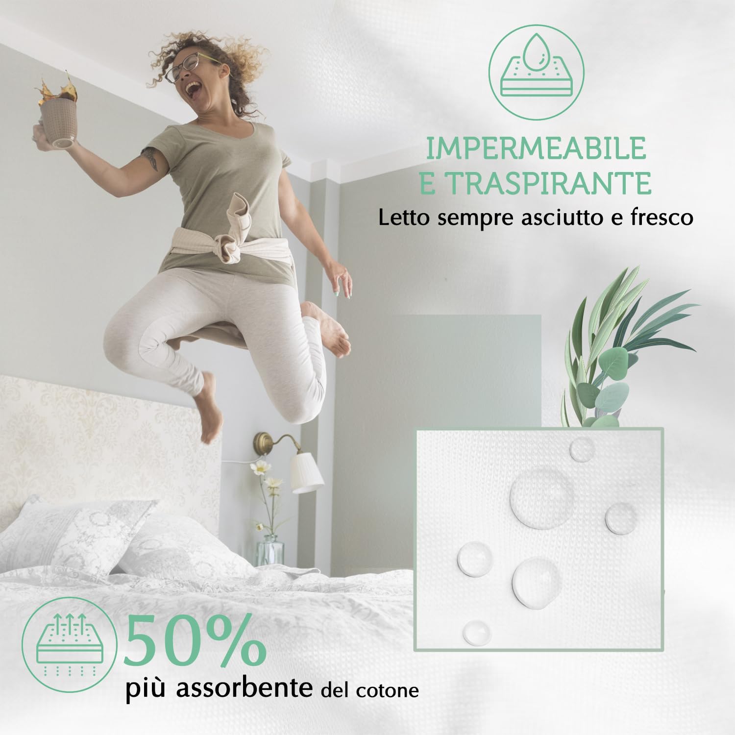 Coprimaterasso Matrimoniale 160x200/40 cm Prodotto in UE e Certificato OEKO-TEX® ~ Proteggi Materasso Impermeabile in Fibra TENCEL™ Ecologica ~ Forma del Lenzuolo con Angoli