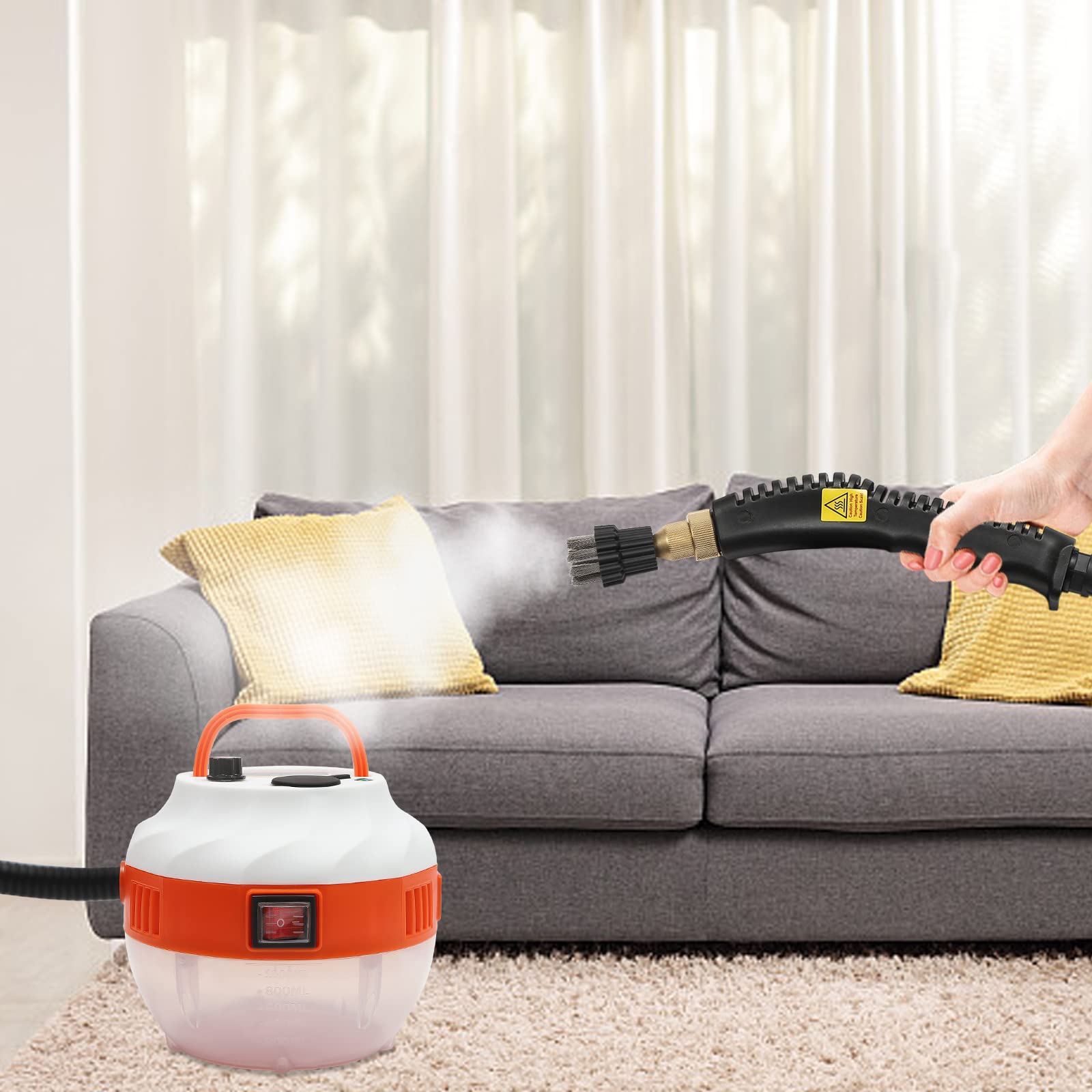 Steam Cleaner for Home Use Car Detailing Steamer for Cleaning Handheld Furniture Portable High Pressure Multipurpose Steam Machine with 0.35 Gal Water Container 1600W for Tiles Upholstery Floor