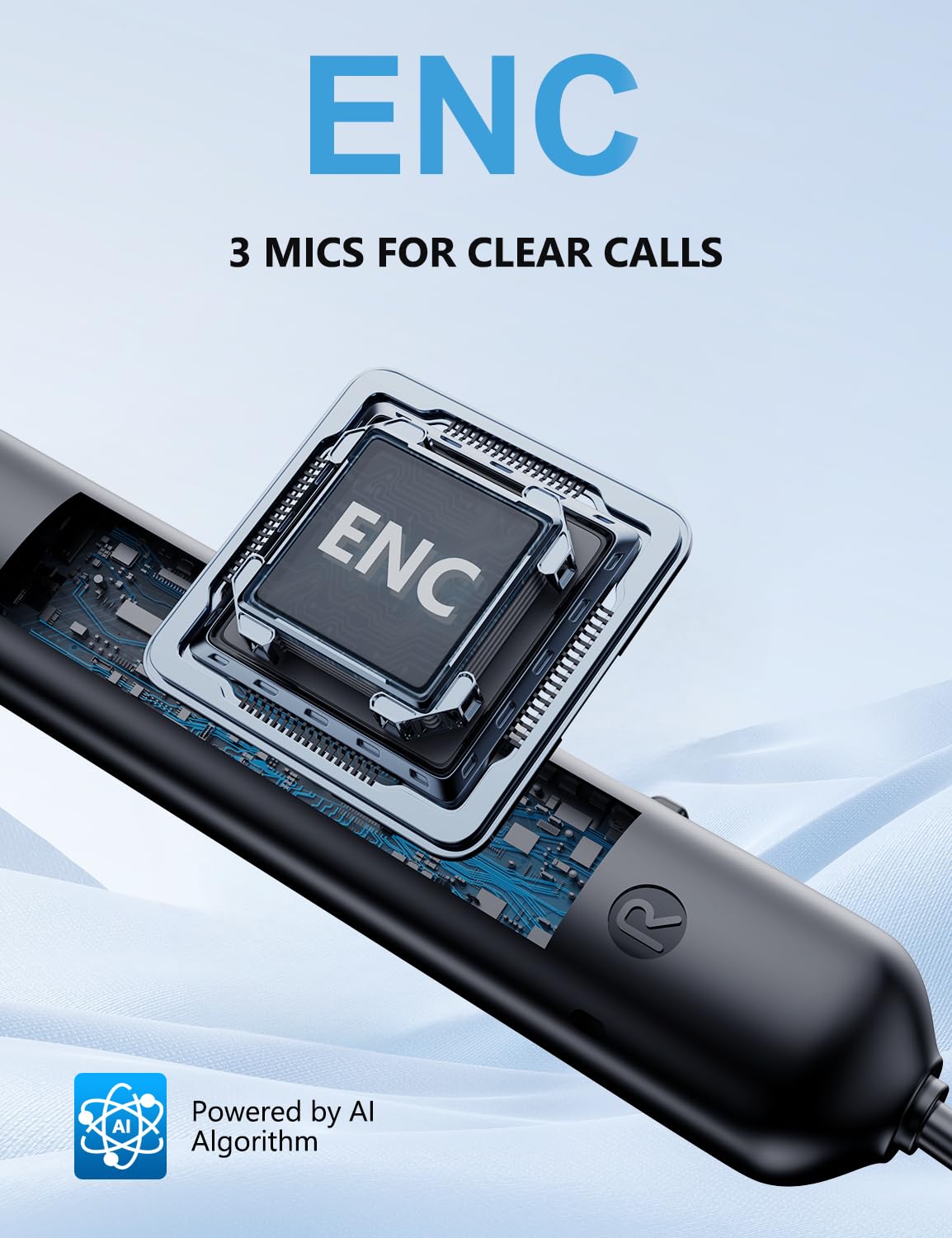 Active Noise Cancelling Headphones, Wireless In Ear Neckband Bluetooth Headphones with 3 AI Mics ENC, 60Hrs Playtime, V5.3 Magnetic Earbuds, Multipoint Connection Earphones for Work/Travel/Home/Office