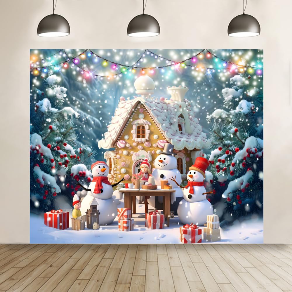 Weihnachts-Hintergrund „Lebkuchenhaus“ 3x2,4 M – Mit Kiefern, Lutschern & Weihnachtsmann