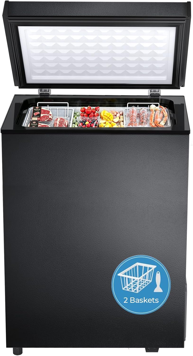 Kismile 3.0 Cubic Feet Chest Freezer, Small Deep Freezer for Home, Black | 2 Removable Basket, Adjustable Temperature, Free Standing Top open Door, Fits Kitchen/Office/Bar