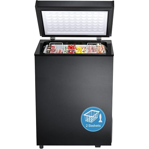 Kismile 3.0 Cubic Feet Chest Freezer with 2 Removable Baskets Free Standing Top Open Door Compact Deep Freezer with Adjustable Temperature for Home/Kitchen/Office/Bar (3.0 Cubic Feet, Black)