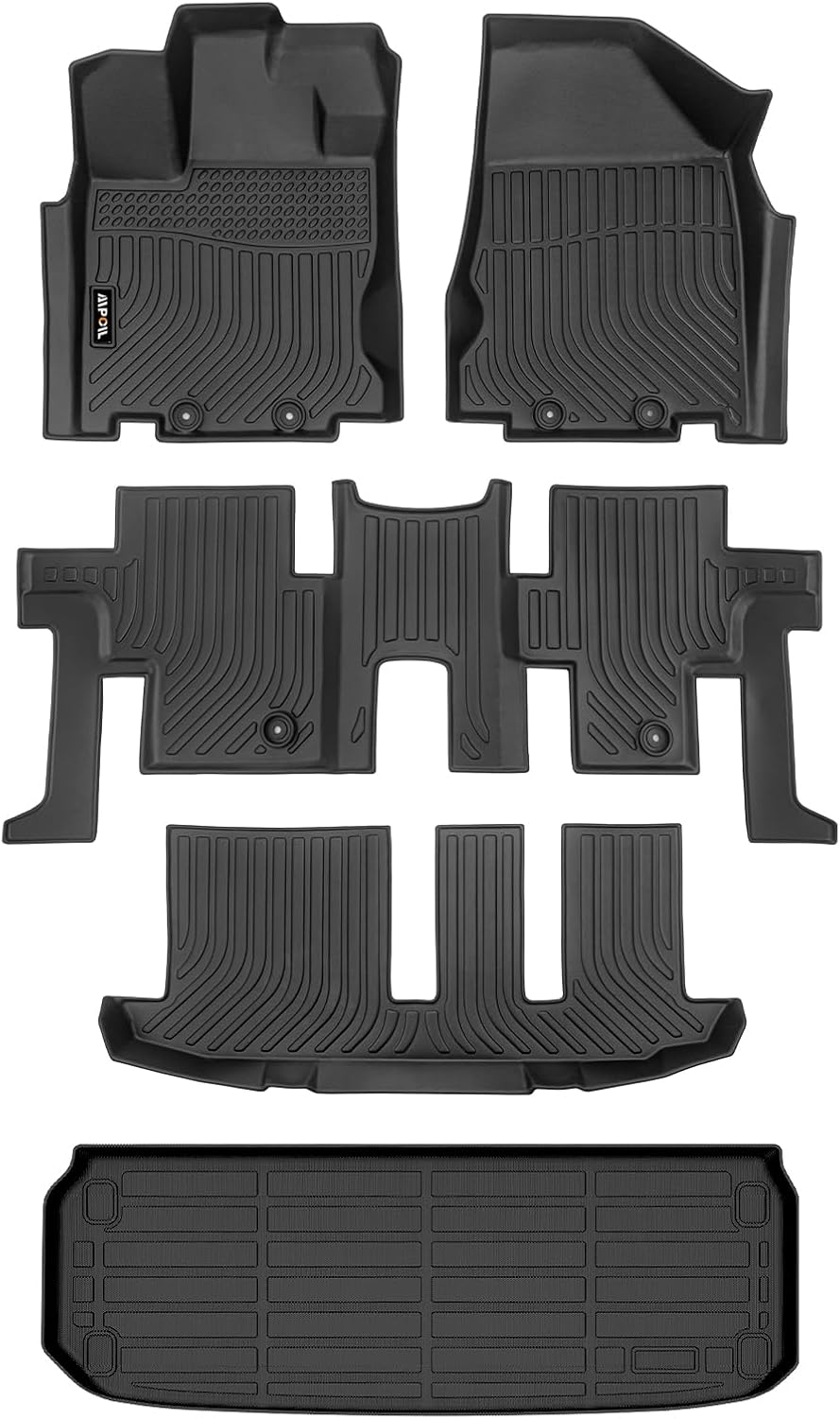 AIPOIL® Floor Mats & Cargo Liner Set for 2013-2021 Nissan Pathfinder 7 Seats & Infiniti QX60 7 Seats All Weather Protection TPE Anti-Slip Automotive Full Set Custom Car Mats Accessories - Black 17) For Pathfinder & QX60 7 Seats 2013-2021 Full Set
