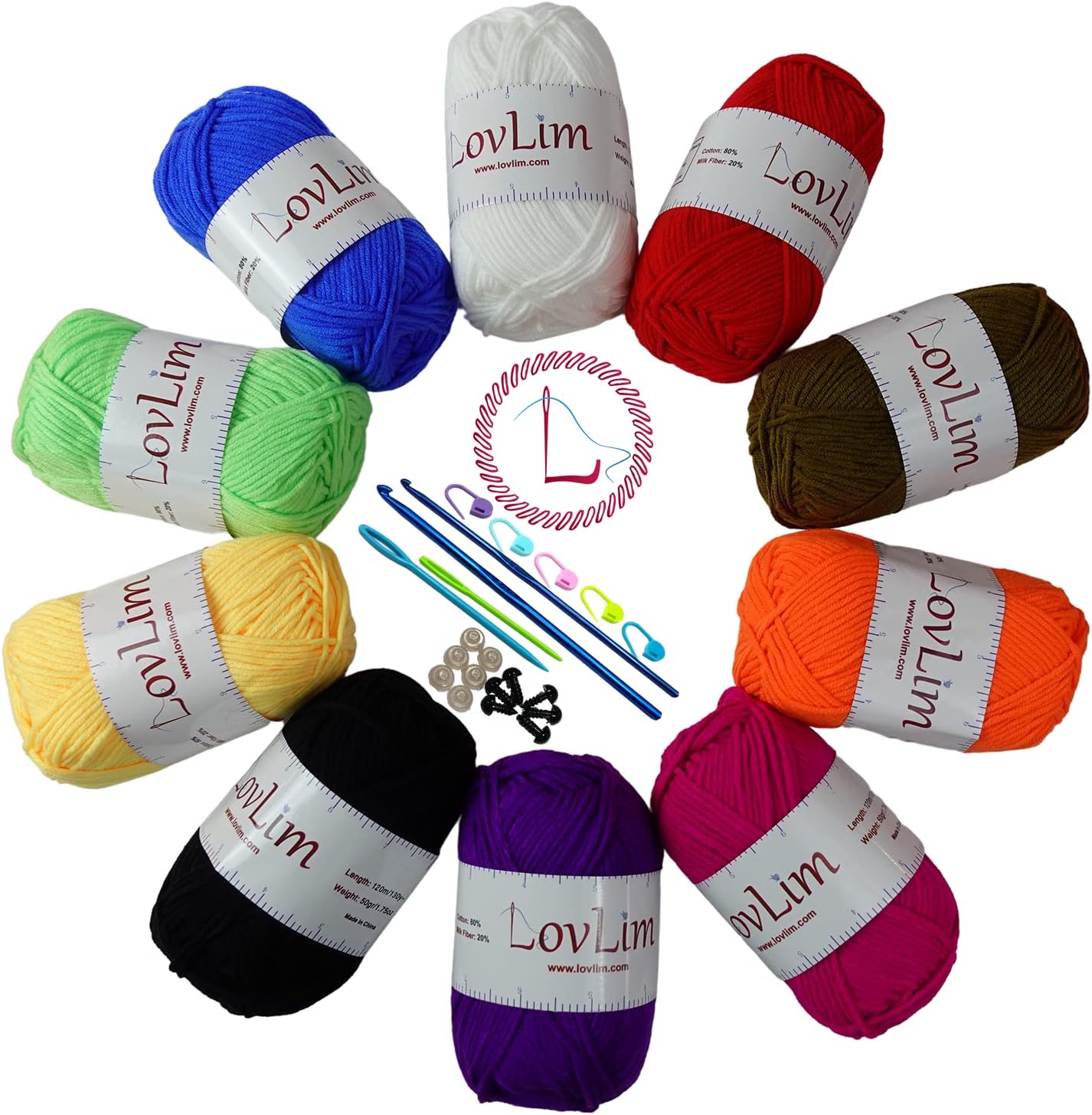 LovLim Crochet Yarn, 10x50g Soft Cotton Yarn Skeins, 1200
