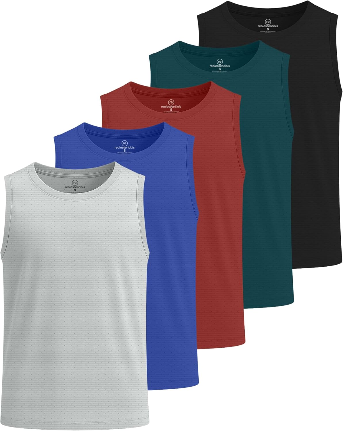 Real Essentials 5 Pack: Boys' Breeze Tech Tank Top - Sleeveless Athletic Shirt for Kids Youth Teens (Ages 6-18)