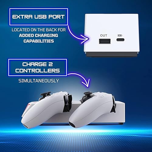 Miniatura 5 de Nyko Dualsense Estación de carga para PlayStation 5 – Base de carga y caída para 2 controladores PS5 con indicadores LED y puerto USB adicional –
