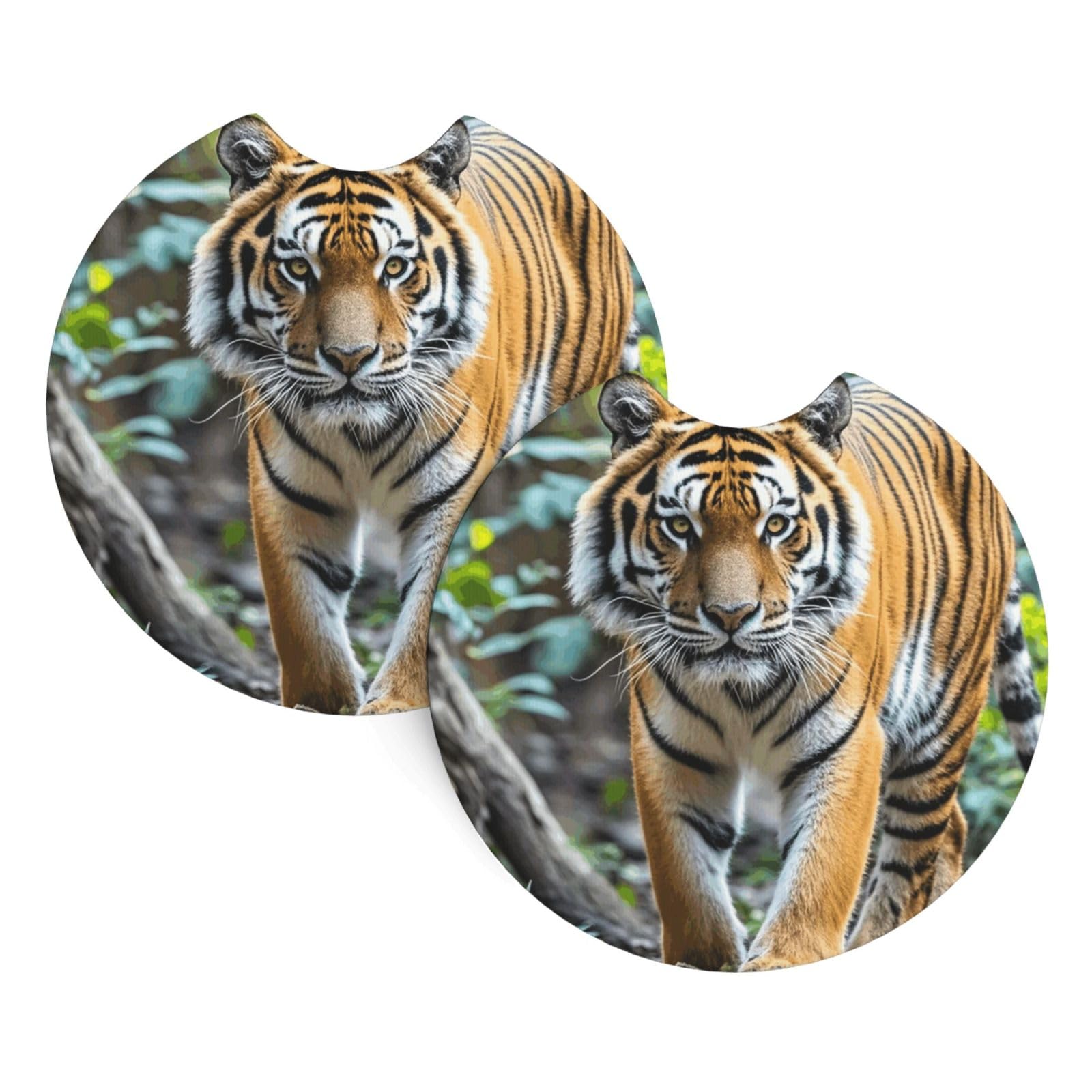 2 Pack Car Coaster for Cup Holders Tiger Car Cup Coaster 2.7" Neoprene Non-Slip Automotive Cup Mat Universal Auto Car Interior Accessories for Women Men Cup Pad