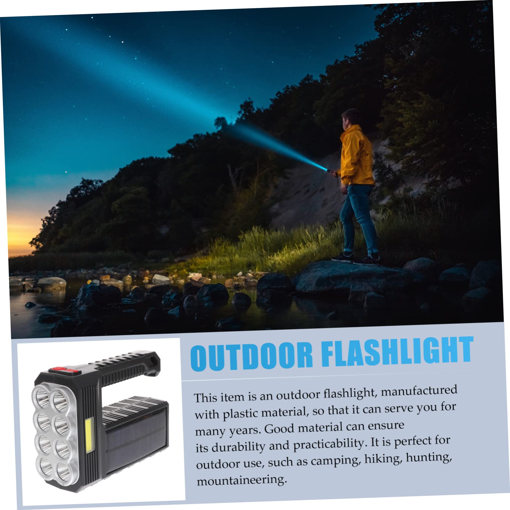 ORFOFE Torcia Solare da Campeggio LED Portatile, Ricaricabile, in Abs, Ricarica Usb, per Attività All'aperto e Pesca, 1200
