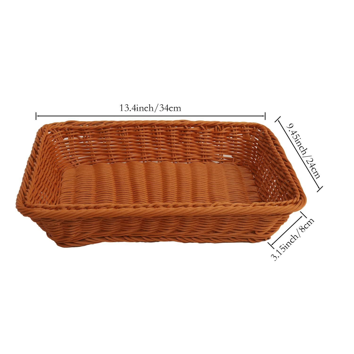 Nsmykhg 3 cestas de pan de mimbre de poliéster – 13.8 x 9.8 x 2.75 pulgadas, bandeja rectangular tejida para almacenamiento de alimentos, cesta de frutas de ratán de imitación, cesta apilable para