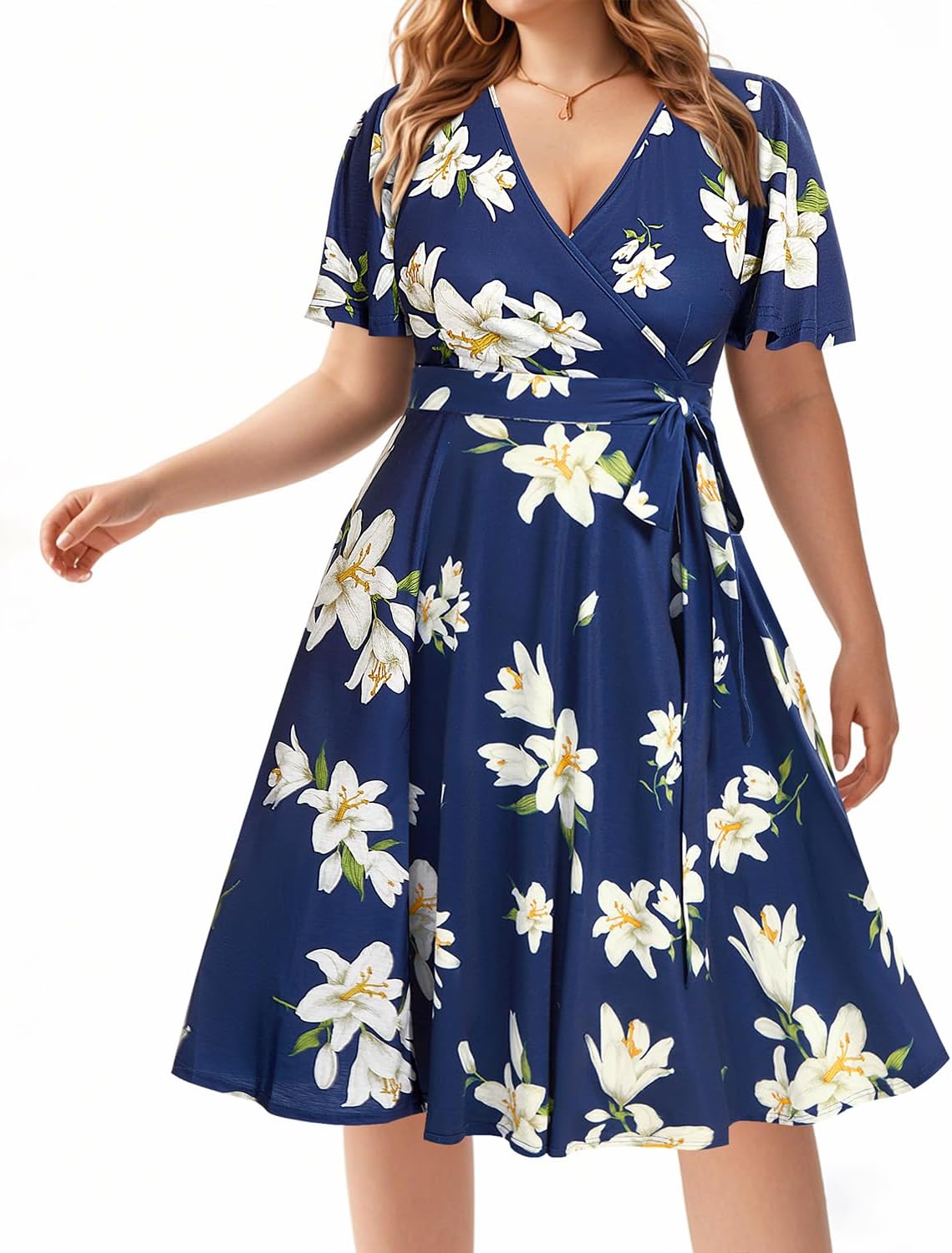 Pinup Fashion Women Plus Size Dresses Wedding Guest - Semi Formal Cocktail Wrap Empire Waist Midi Dress
