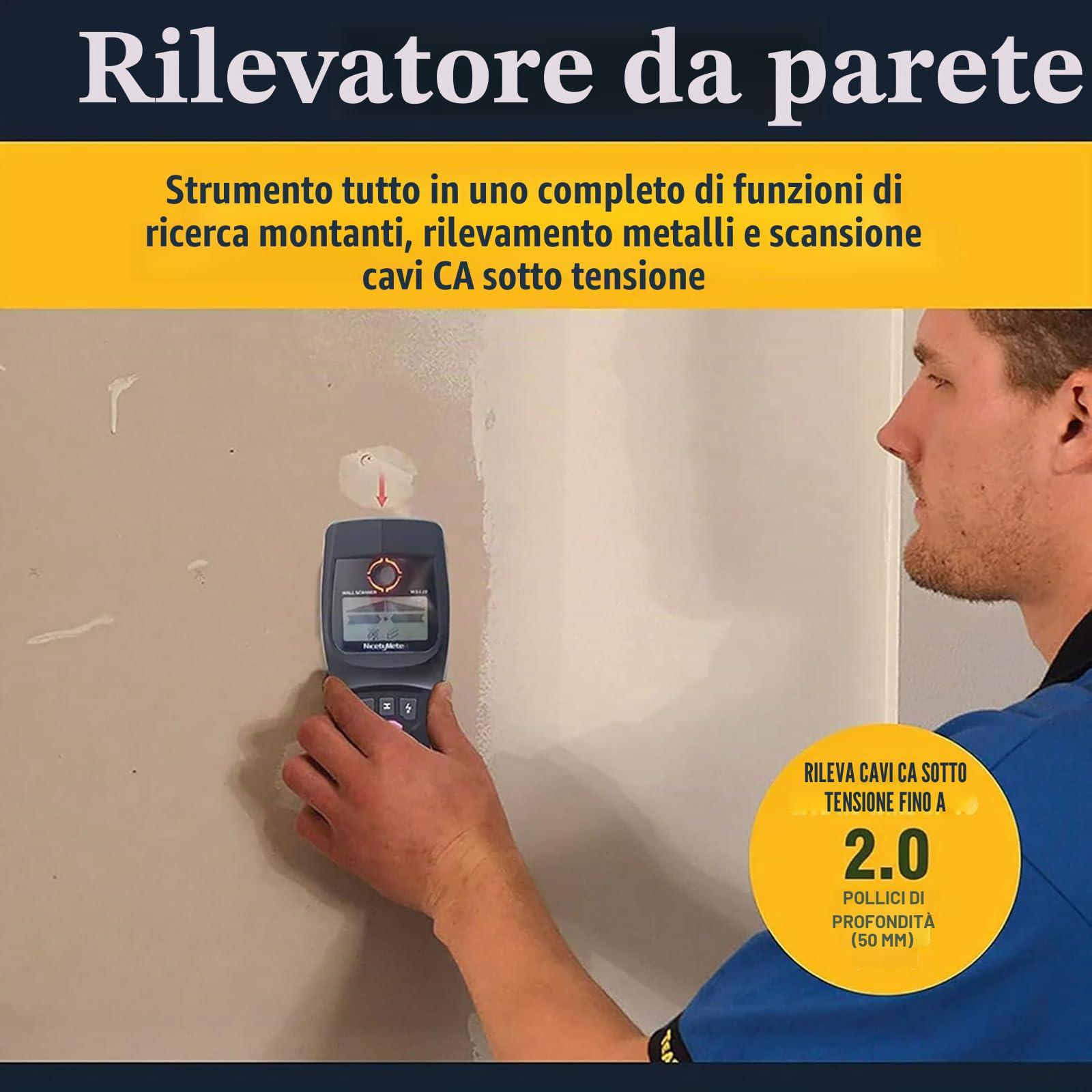 Scanner da Parete Multifunzionale, rilevatore di pareti, rilevatore di Metalli per Tubi dell'Acqua in PVC, per rilevare Cavi Metallici, Legno e CA nascosti nel Muro