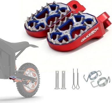 Double-Deck CNC Foot Pegs for Electric Dirt Bike Tuttio Soleil 01 | Anodizing, Stainless Steel with Aluminum, Ebike Footpegs Rest Pedal for Tutti Tutto Soleil01- Red