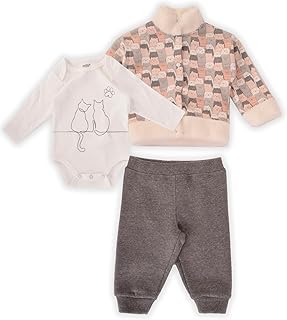 طقم سالوبيت بأكمام طويلة وجاكيت بياقة فرو عالية بأكمام طويلة مطبوع وبنطلون للبنات البيبي من جونيور، ملابس نوم للرضع والأطفال الصغار