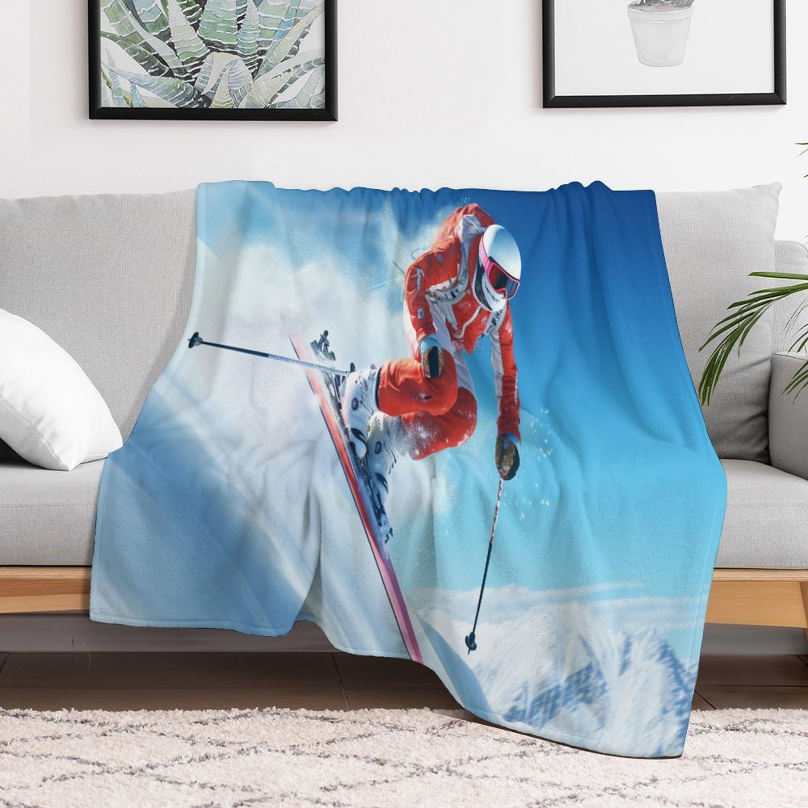 Ski en Montagne enneigé Couverture Polaire en Flanelle Flannel, Couvertures Lit en Peut Être Utilisée comme Draps De Lit, Housse De Canapé 150×200cm