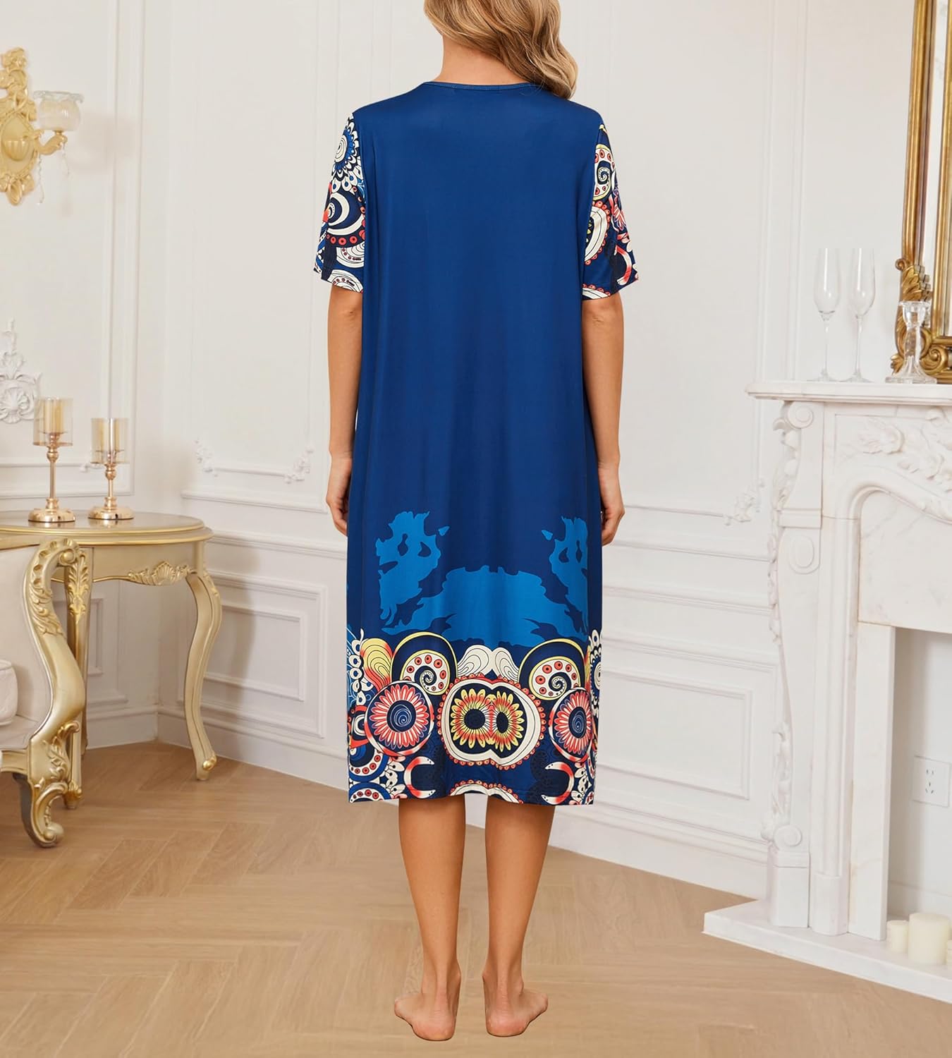 House Dresses for Women Floral Print Mumu Nightgowns Sleepwears with Pockets Lounge Dress - Image 4