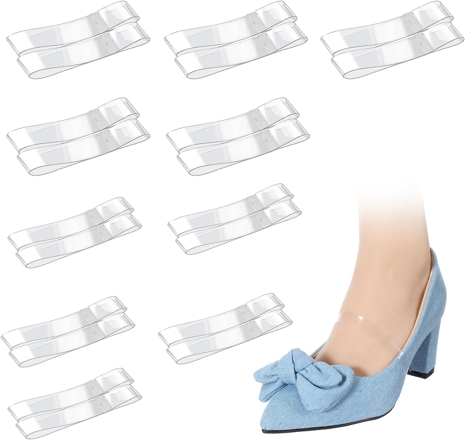 Transparent High Heel Shoe Straps, Elastic Invisible Heel Straps TPU Anti Loose Ankle Strap, Adjustable Shoelace Belt for Women, 10 Pairs with Multiple Sizes