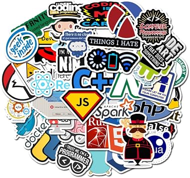 50 Pcs Computer Stickers Programming Sticker Data for Geek Computer Laptop Phone Notebook Random Style