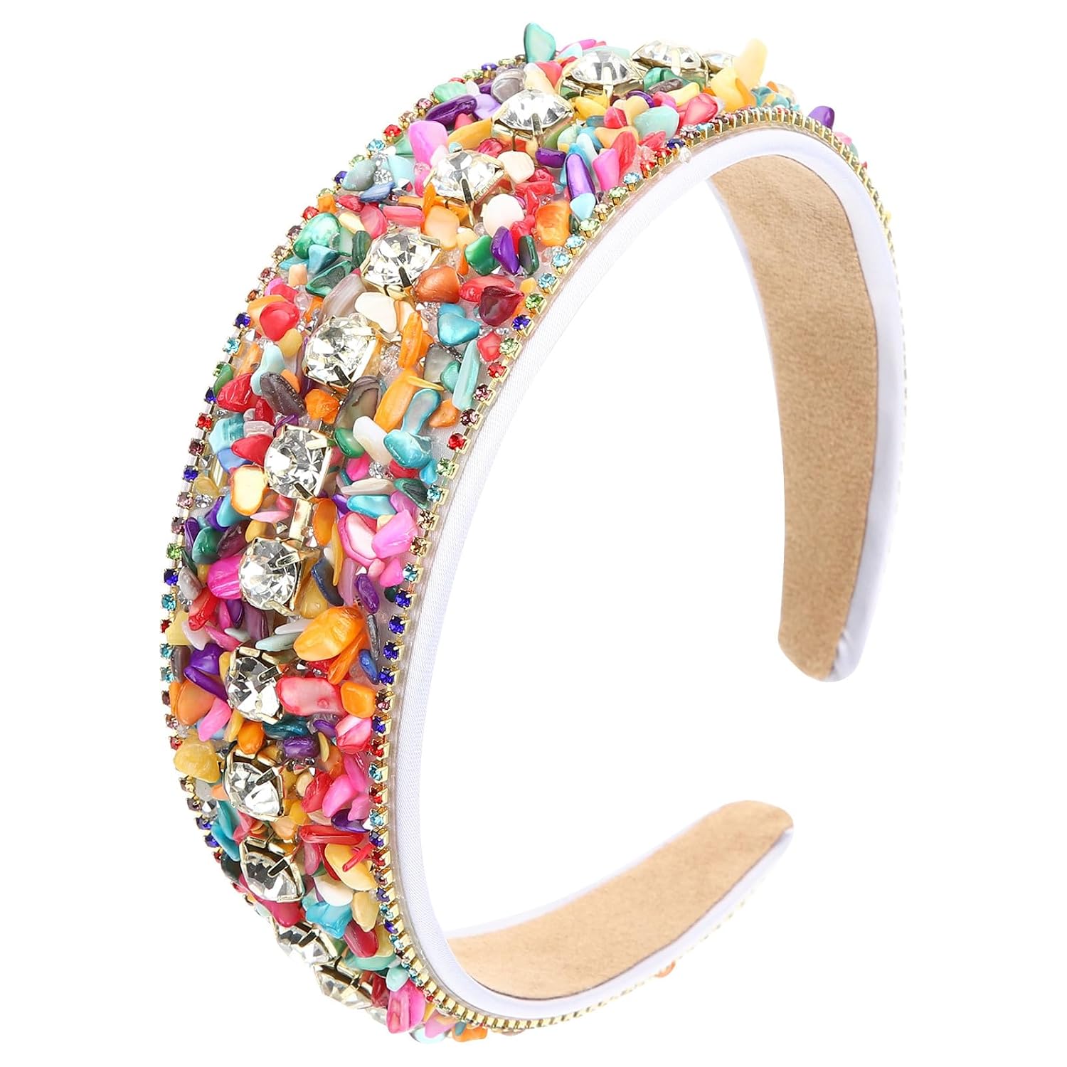 Turquoise Rhinestone Wide Padded Headband for Women Embellished Fashion Hair Accessory with Beaded Design Sparkly Statement Hair Tool for Parties Work and Daily Wear