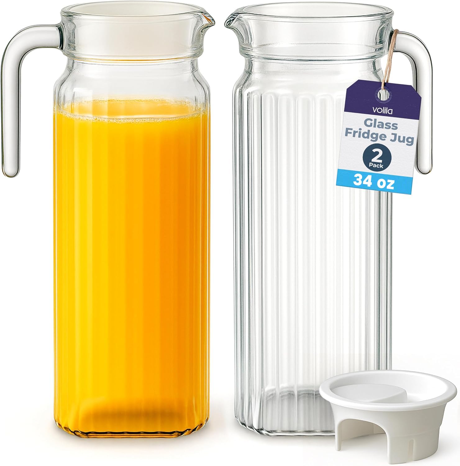 Get Goods, Set Di 2 Grandi Caraffe Da 1 Litro, Adatte Al Frigo, In Vetro, Per Acqua, Latte, Succo, Con Tappi